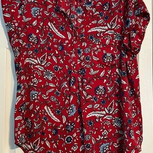 Liz Claiborne Red Floral Print Short Sleeve Top